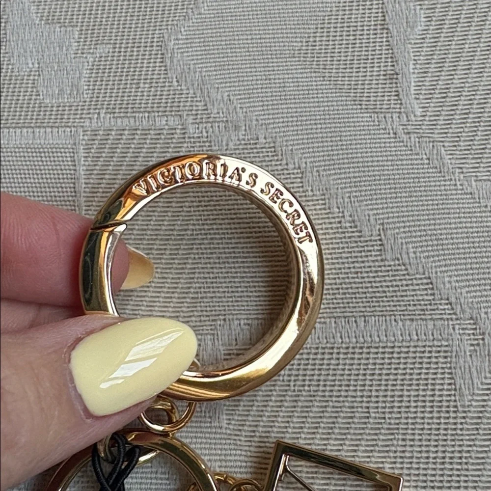 Victoria's Secret monogram Gold and Blue Key chain bag charm NWT